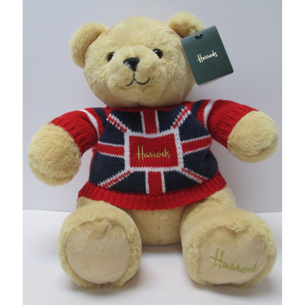 NWT Harrods Union Jack Jumper Bear 12 inches Soft Teddy Bear Stuffed Fuzzy